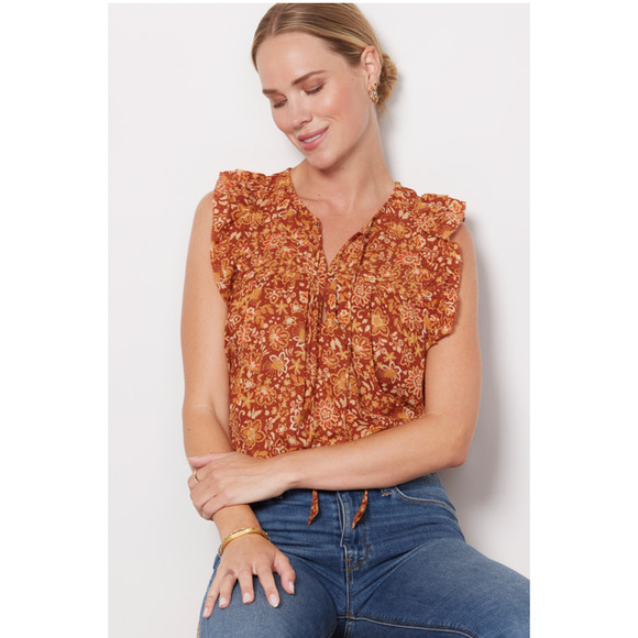 SUNDRY NWT Evereve Sienna Rust Floral Flutter Sleeve Blouse // Small - Picture 3 of 13